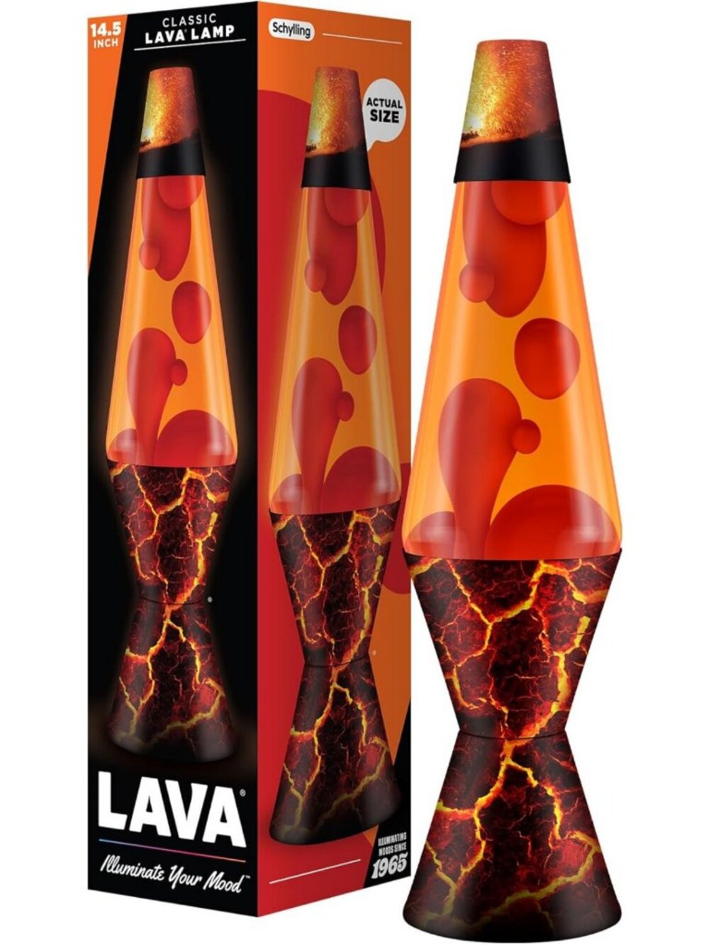 Classic 14.5" Lava Lamp - Volcanic Crags Design, Red Wax & Orange Liquid Motion